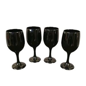 4 Libbey 7.25” Black Amethyst Glass Water/Wine Glasses *Chip See Photo*